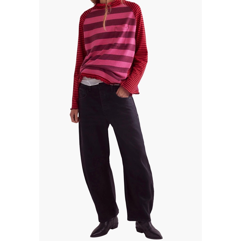 Free People We The Free Punk Playful Tee Stripes Pink Red Boho Womens Size Small - Picture 4 of 14